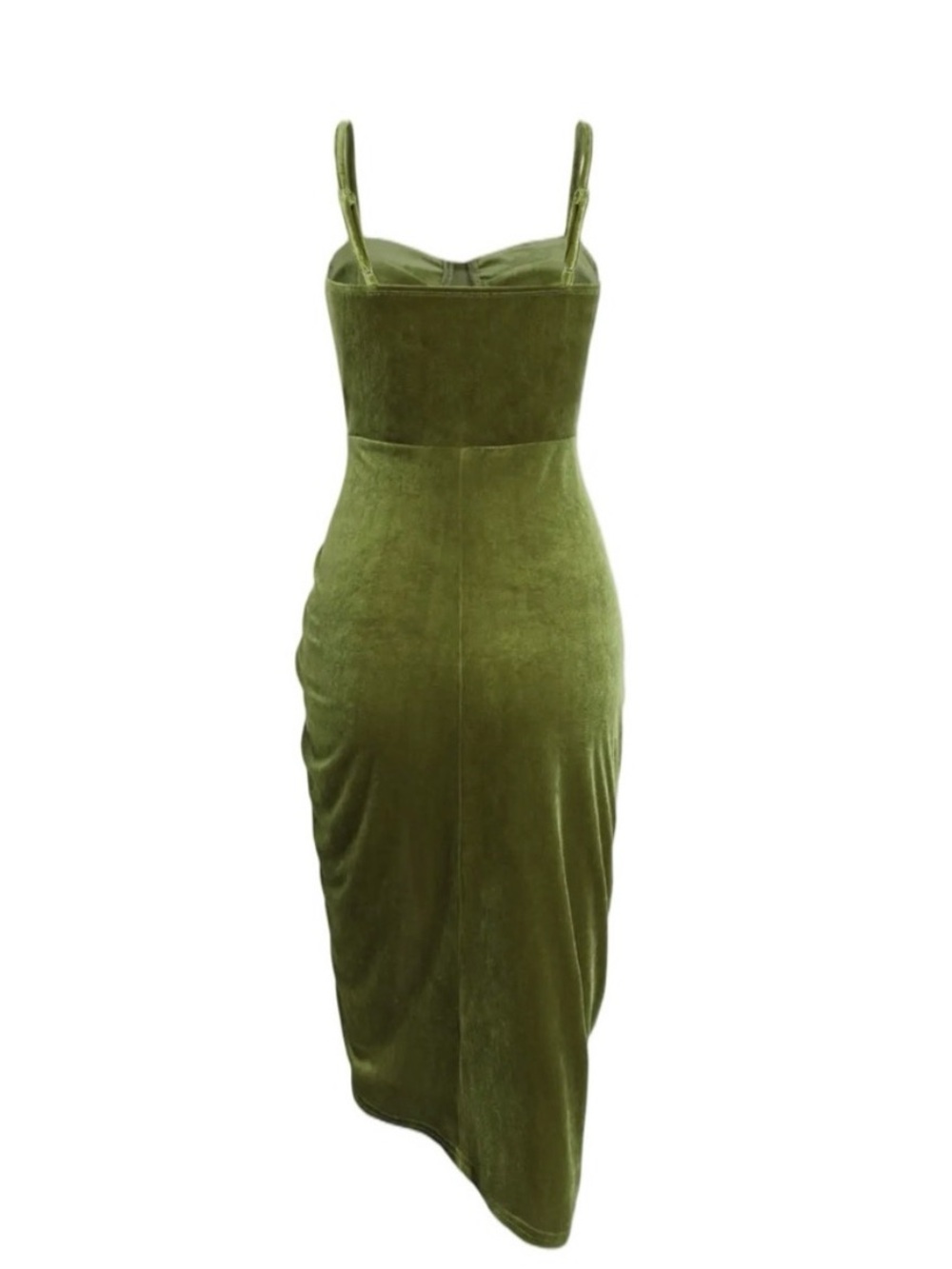 Cider Olive Green Velvet Ruched Midi Dress - Picture 3 of 6